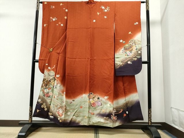 平和屋着物■豪華振袖　刺繍　鞠　鼓　枝垂れ花文　暈し染め　金彩　逸品　CAAI7744yc