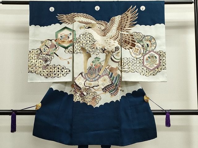 平和屋着物■男の子　祝着　産着　初着　のしめ　お宮詣り　駒刺繍　鷹　龍　兜　金彩　逸品　CAAI4048ze