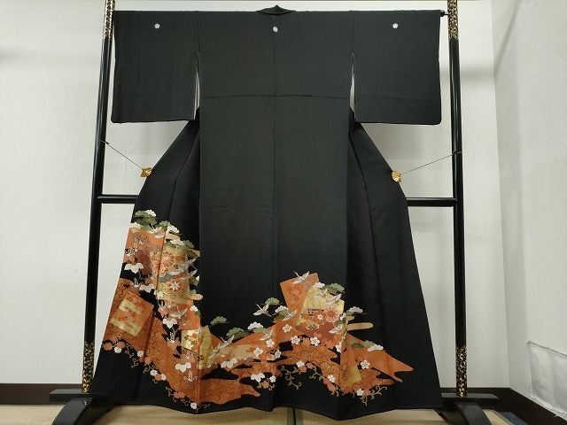 平和屋着物■豪華黒留袖　駒刺繍　色紙飛鶴桐花唐草文　金彩　逸品　CAAI7713yc