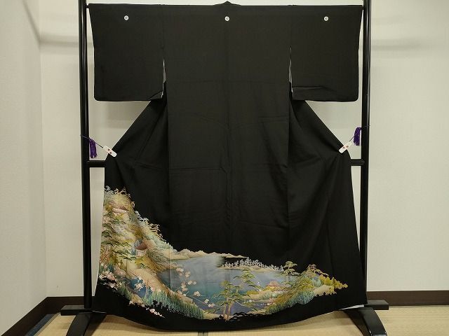 平和屋着物■豪華黒留袖　水辺風景文　暈し染め　逸品　CAAH5827in