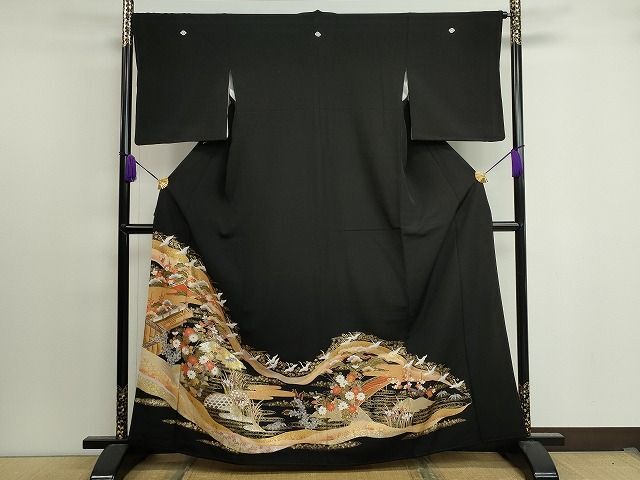 平和屋着物■豪華黒留袖　駒刺繍　飛鶴風景文　金彩　逸品　CAAH4358id
