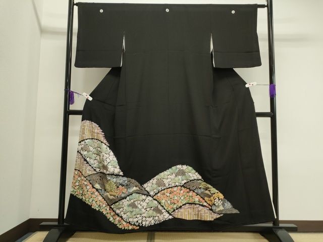 平和屋着物■豪華黒留袖　草花文　金彩　逸品　CAAI5741th