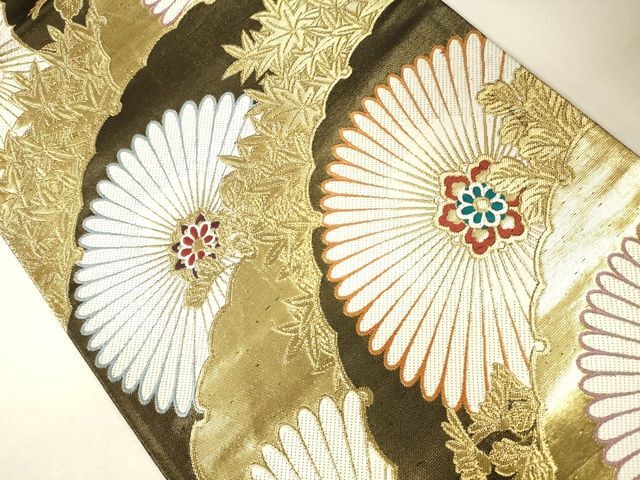 全通 洒落袋帯 透かし織り 雪輪 正絹 Q1214 袋帯 雪輪：黒×鼡 | OKANO博多きもの制作所