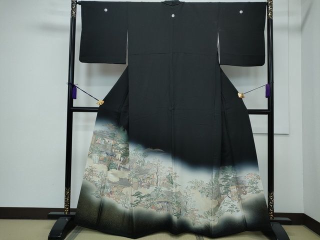 平和屋着物■豪華黒留袖　寿光織　人物風景文　暈し染め　金糸　逸品　CAAI5631th