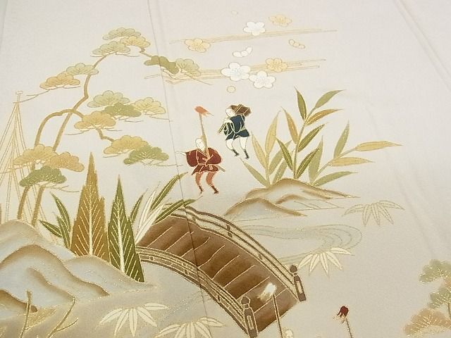 平和屋着物■豪華色留袖　人物風景文　松竹梅　金彩　着丈166.5cm　裄丈65cm　正絹　逸品　B-ey2436
