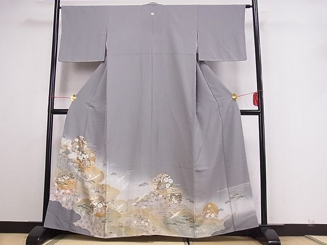 平和屋着物■豪華色留袖　友禅　駒刺繍　雪輪吉祥飛鶴文　暈し染め　金彩　着丈155cm　裄丈64cm　正絹　逸品　A-cs3492