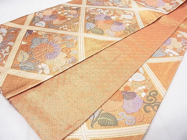 平和屋着物◎佐賀錦 六通柄袋帯 唐織 菱花唐草文 金糸 逸品
