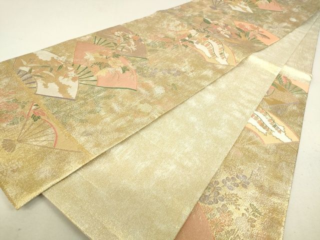 平和屋着物□佐賀錦 六通柄袋帯 扇面花文 金糸 逸品 DAAI5526op