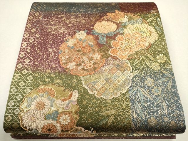 平和屋着物●六通柄袋帯　唐織　雪輪草花文　純金箔　逸品　CAAJ0294eg