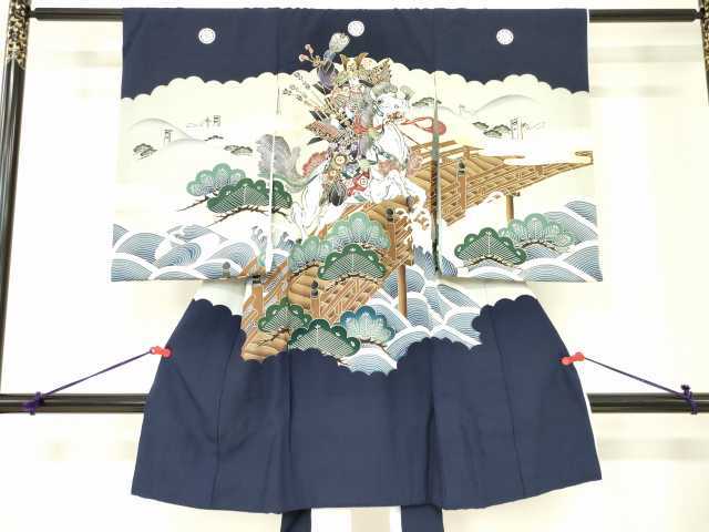 平和屋着物●男の子　祝着　産着　初着　のしめ　お宮詣り　掛け着　流鏑馬　金彩　逸品　DAAG7477ma