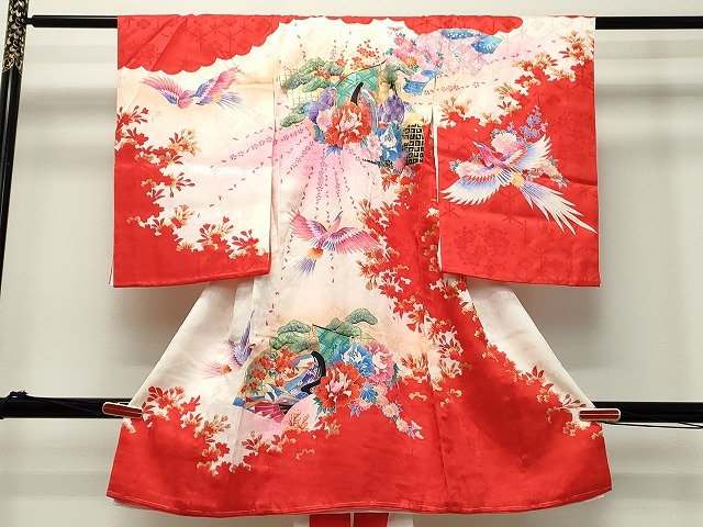 平和屋着物■女の子　祝着　産着　初着　のしめ　お宮詣り　女人花鳥文　金彩　逸品　DAAJ2047ud