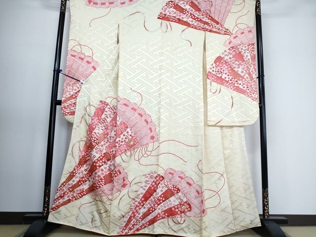 平和屋着物■豪華振袖　駒刺繍　扇草花文　金彩　逸品　DAAH3612ar