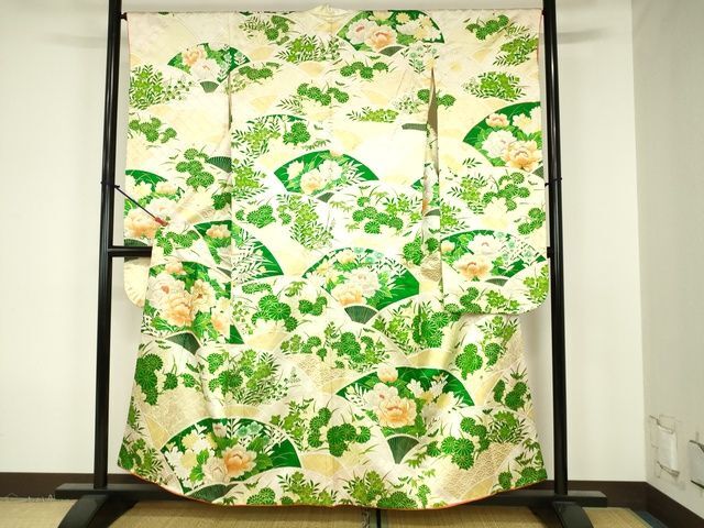 平和屋着物■豪華振袖　駒刺繍　扇面草花文　金彩　逸品　DAAI1399cm