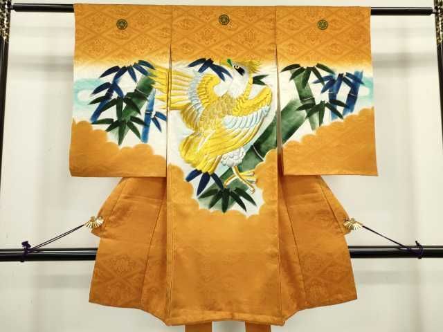 平和屋着物■男の子　祝着　産着　初着　のしめ　お宮詣り　掛け着　刺繍　鷹　鷲　笹竹文　暈し染め　金銀糸　逸品　DAAG7388ma