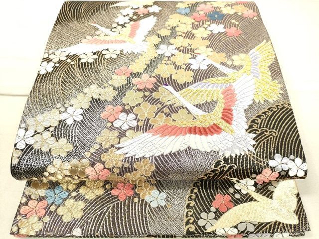 平和屋着物◎六通柄袋帯　唐織　飛鶴花文　金銀糸　逸品　DAAI3833tw