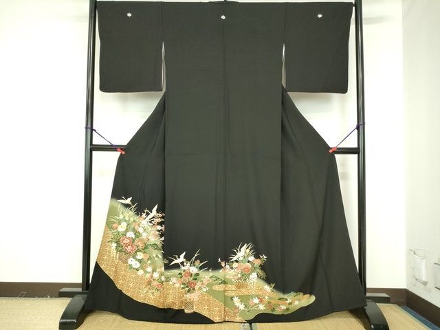 平和屋着物■豪華黒留袖　飛鶴花籠文　暈し染め　金彩　逸品　DAAH6505sf