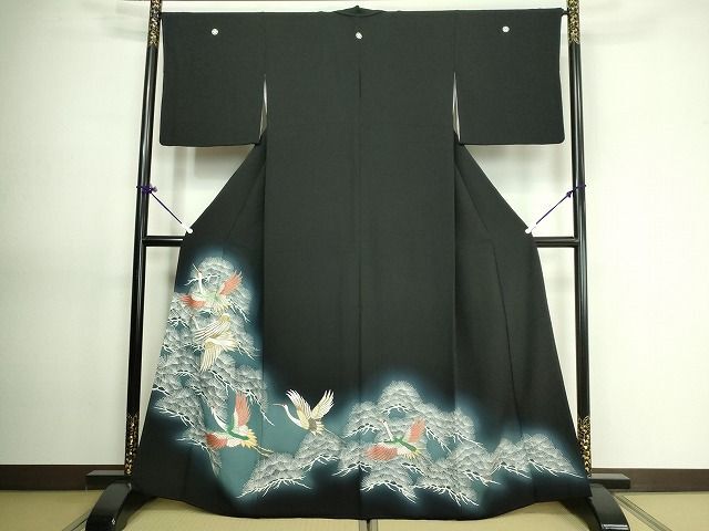 平和屋着物■豪華黒留袖　刺繍　飛鶴松文　暈し染め　金彩　逸品　DAAI1316cm