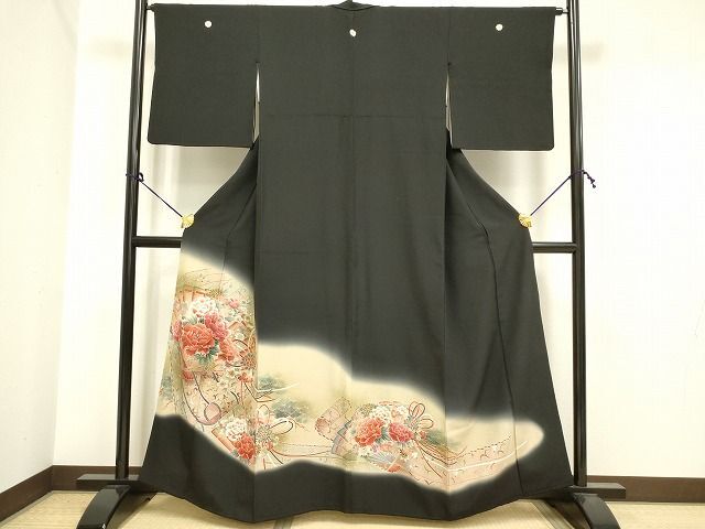 平和屋着物■豪華黒留袖　友禅　作家物　古今の調べ　檜扇草花文　暈し染め　金彩　逸品　DAAI1236cm