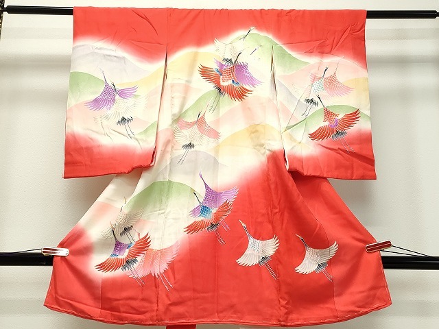平和屋着物■女の子　祝着　産着　初着　のしめ　お宮詣り　駒刺繍　飛鶴文　銀彩　逸品　DAAJ2067ud