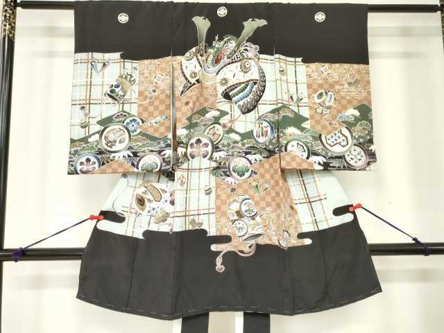 平和屋着物●男の子　祝着　産着　初着　のしめ　お宮詣り　龍　兜　吉祥文様　金銀彩　逸品　DAAG7483ma