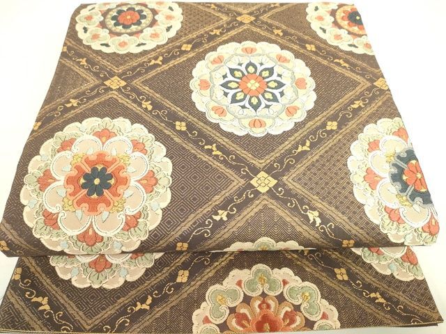 平和屋着物■六通柄袋帯　唐織　正倉院天井花文　金糸　逸品　DAAG8972az