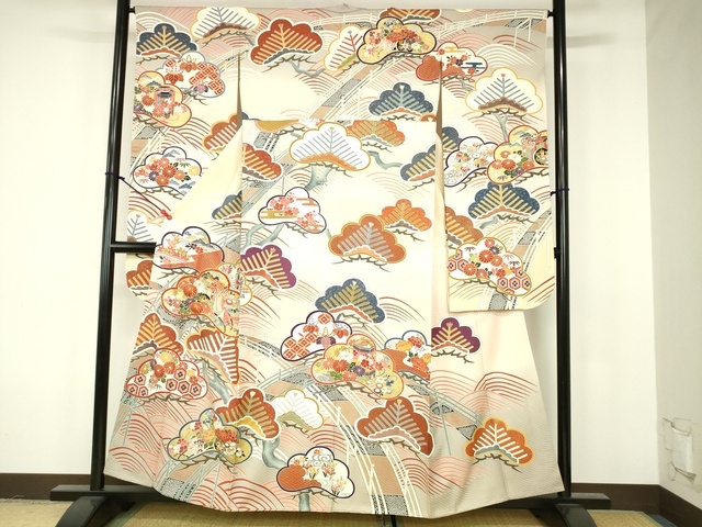 平和屋着物■豪華振袖　駒刺繍　貝桶御所車草花松文　暈し染め　金彩　逸品　DAAJ0620cm