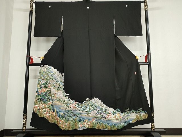 平和屋着物■豪華黒留袖　樹染　渡橋風景松文　正絹　逸品　AAAL0909Acs