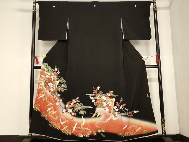 平和屋着物■豪華黒留袖　作家物　駒刺繍　御所車飛鶴花文　暈し染め　金銀彩　正絹　逸品　AAAK0918Agk