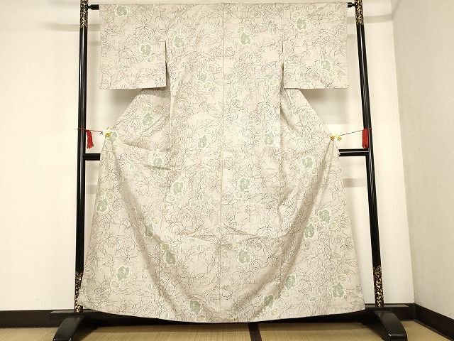平和屋着物■本場大島紬　白大島　草花文　正絹　逸品　AAAK0915Agk