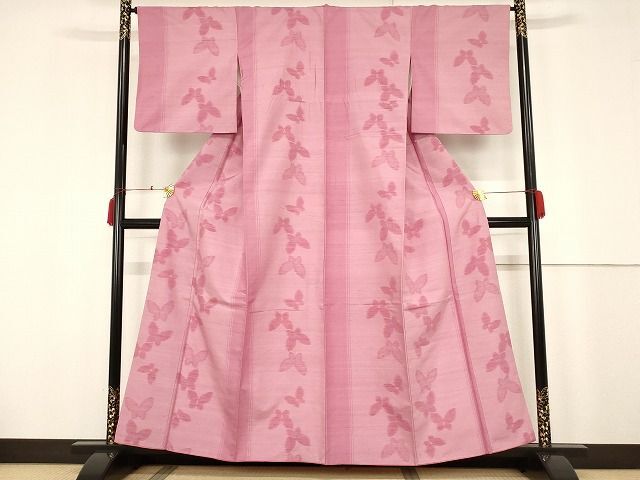 平和屋着物■上質な紬　舞蝶文　正絹　逸品　AAAK2513Agk
