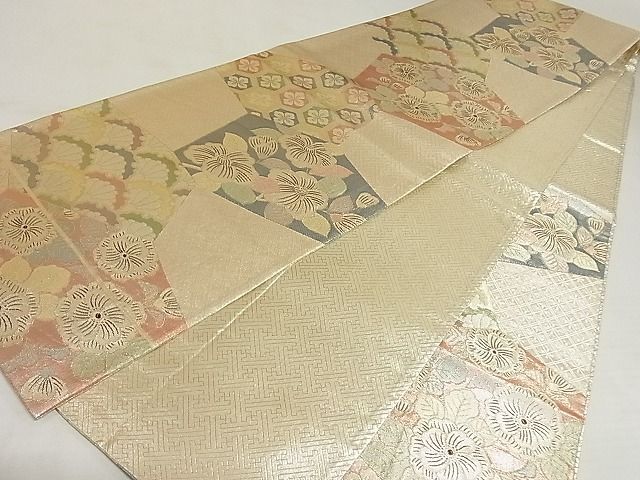 平和屋着物◎九百佐賀錦 六通柄袋帯 裂取花文 金糸 正絹 逸品 平和屋着物◎九百佐賀錦 六通柄袋帯 裂取花文 金糸 正絹 逸品