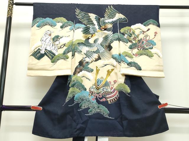 平和屋着物●七五三　男の子　祝着　刺繍　鷹　兜　吉祥松文　金彩　逸品　DAAJ2233ud