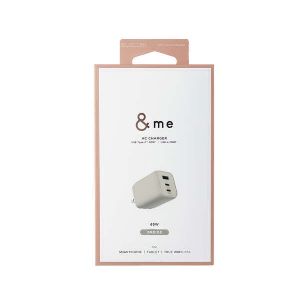 USB AC充電器 [&me] USB Power Delivery準拠 最大出力65W USB Type-C×2ポート+USB A×1ポート搭載: MPA-ACCP4465GB