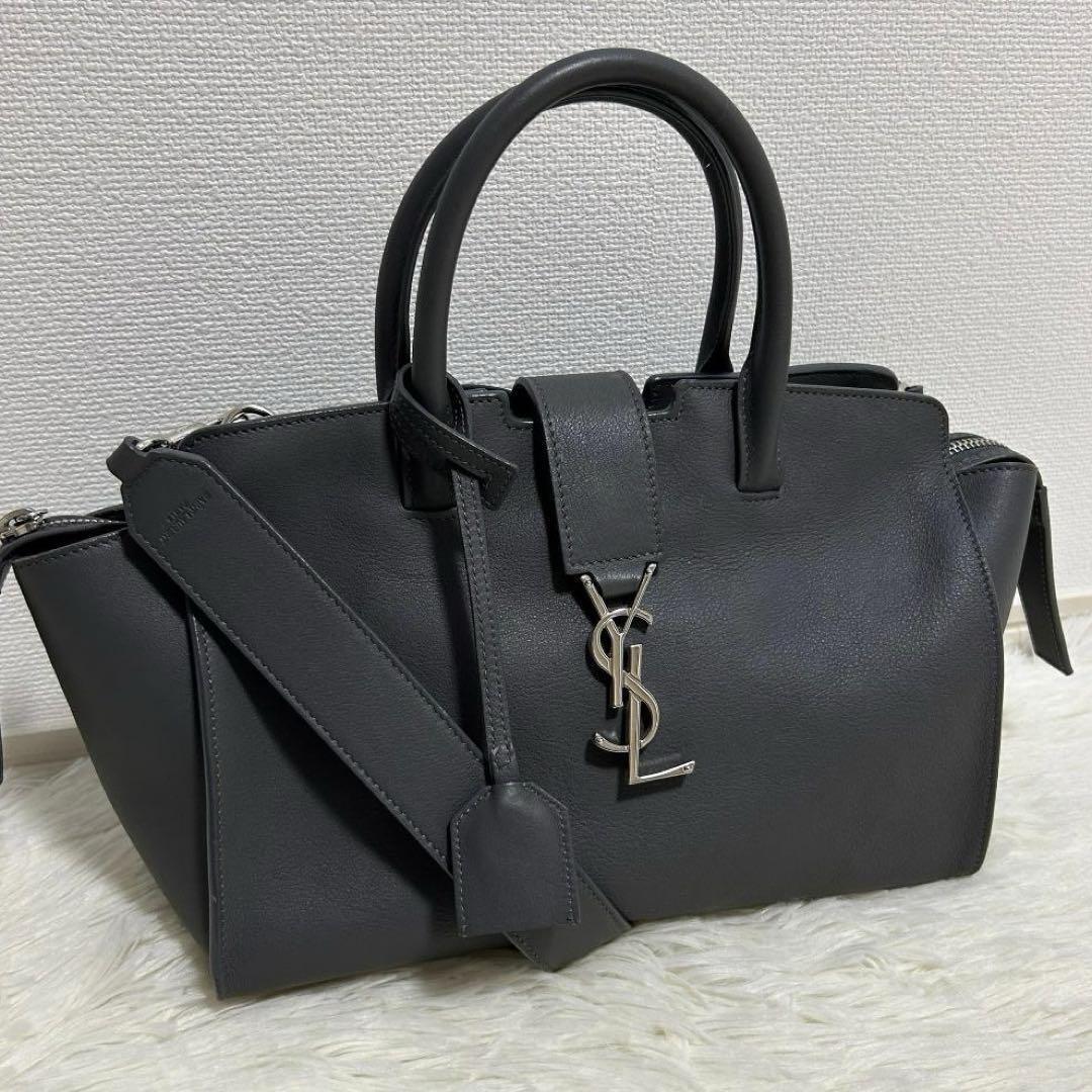 【超極美品】イヴサンローラン 2wayカバス ハンドバッグ グレー