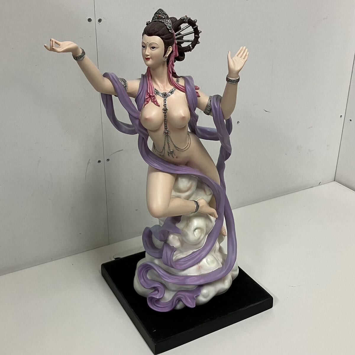 10-076 中国美術 骨董 裸弁財天 七福神 オブジェ 天女 彫刻 裸婦 女神 アンティーク 置物 亀頭虚無僧神 フィギュア インテリア 