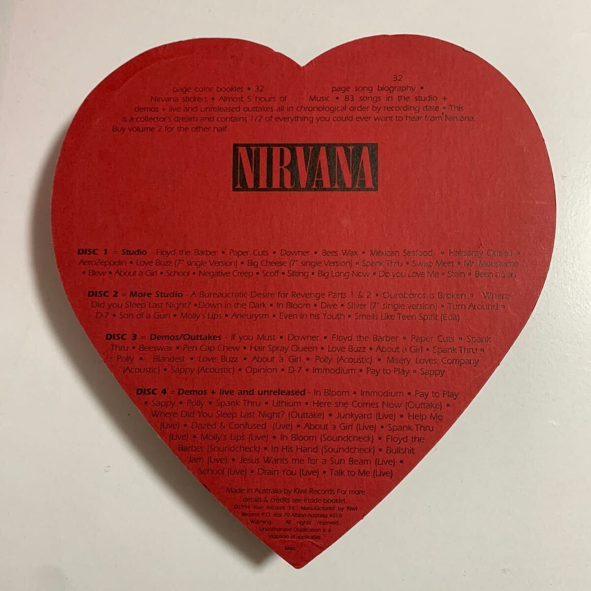 NIRVANA heart shaped box vol 1 KIWI RECORDS CD Vintage NIRVANA heart shaped box vol 1 KIWI RECORDS CD Vintage