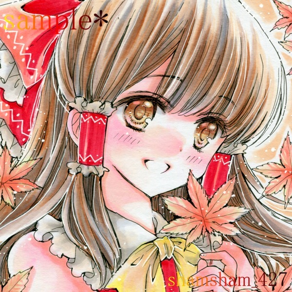 同人手描きイラスト☆東方Project☆博麗霊夢＜紅葉＞☆中色紙