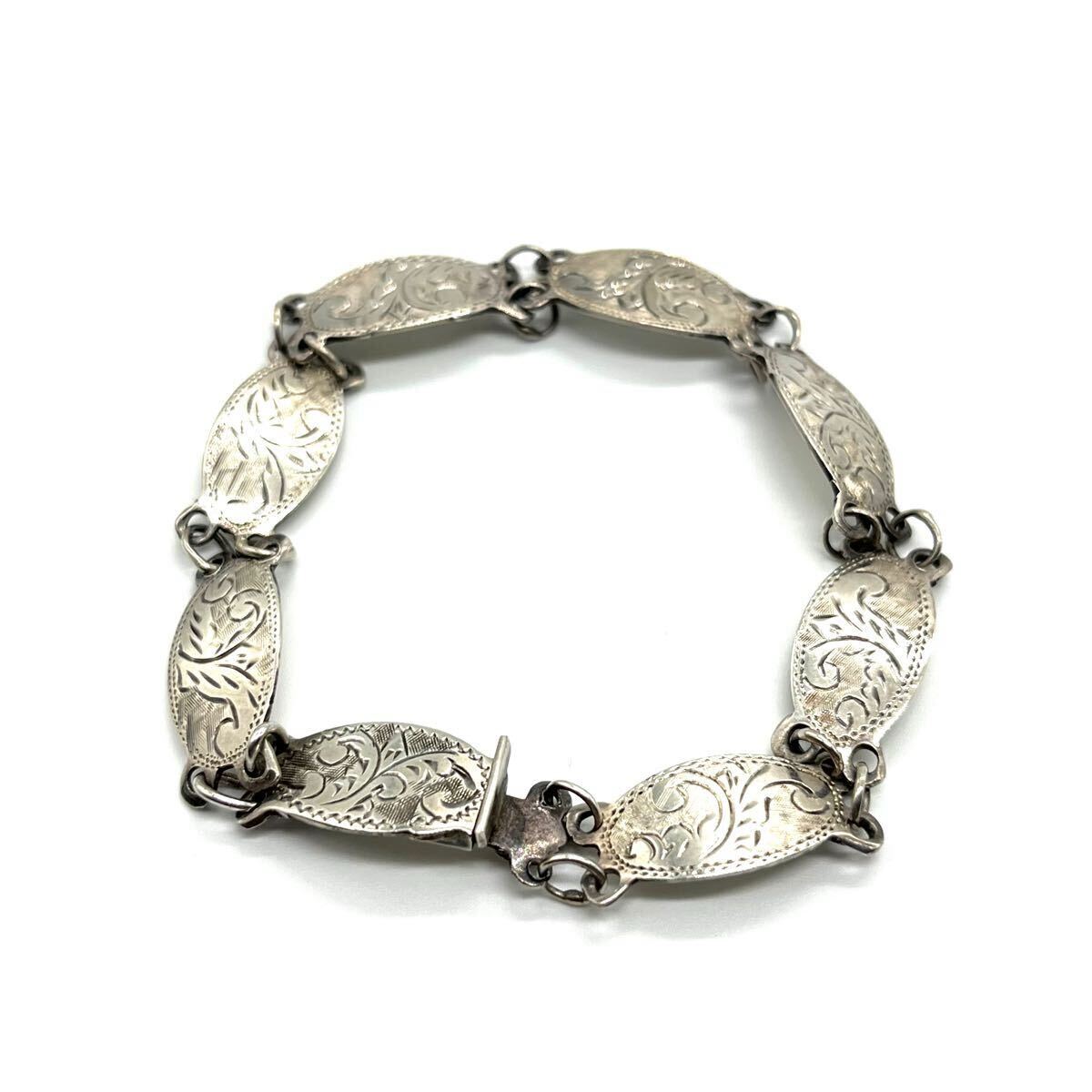 【ヴィンテージ】スウィルリーフ パネルチェーンブレスレット シルバー925 ビンテージアクセサリー アンティークアクセサリー AB058