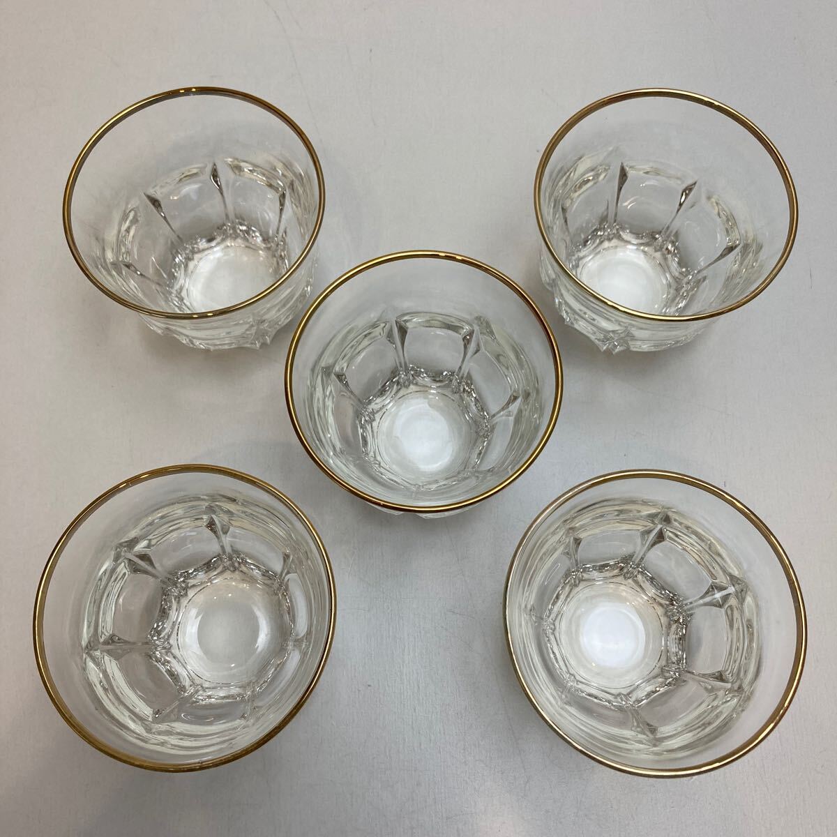  unused long-term keeping goods gla spade 5 point set 5 customer bottom 7 square shape rock glass tableware sake gold glass retro antique Vintage 