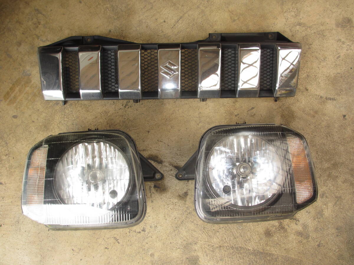 ☆彡　JB23W　ジムニー　純正ライト左右セット　グリル　３点セット　ABA-JB23W　レべ付き　☆彡