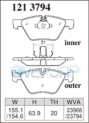 M1213794 DIXCEL Mタイプ ブレーキパッド フロント用 BMW E60(SEDAN) NA25 2003/8～2005/5 525i
