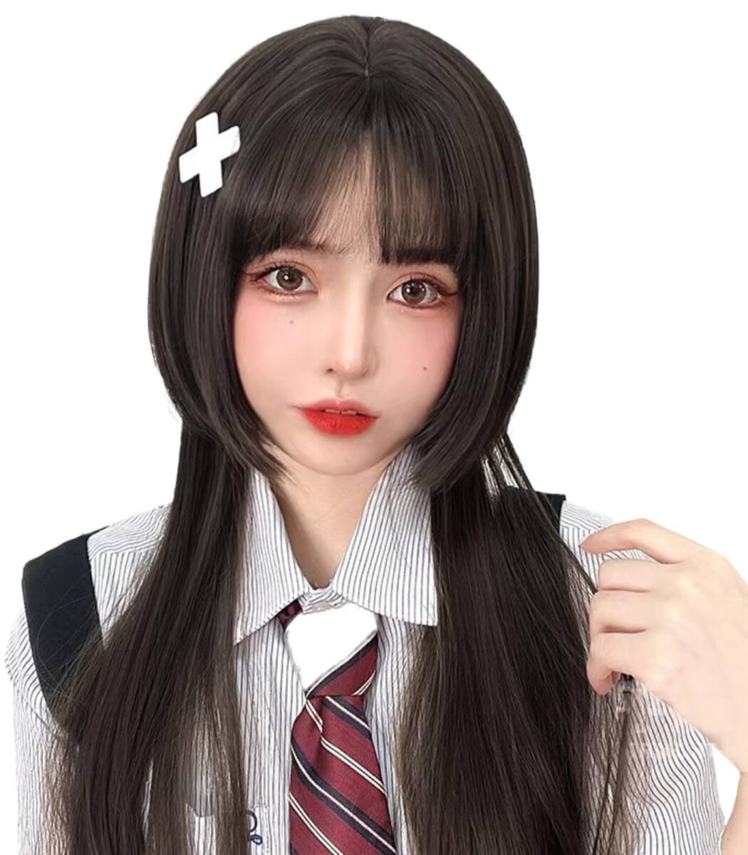 姫髪 フルウィッグ ストレート グラデーション かつら ウィッグ インナーカラー ウィッグ レディーズ カツラ ぱっつん 姫カット