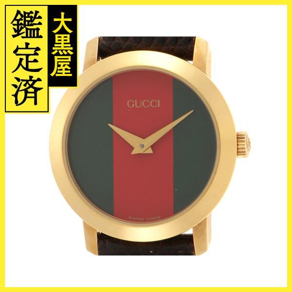 GUCCI Gucci Sherry line 2200L red × green face GP/ leather quarts lady's clock 2148103713248[207]