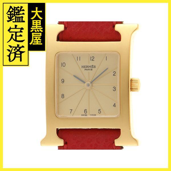 HERMES　エルメス　Hウォッチ　HH1.201　GP/カワ　シャンパン　レディース　クォーツ2148103715488