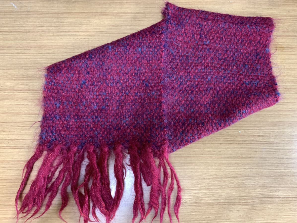 綺麗め中古　マフラー　ワインレッド×グレー　ざっくり織り_画像1