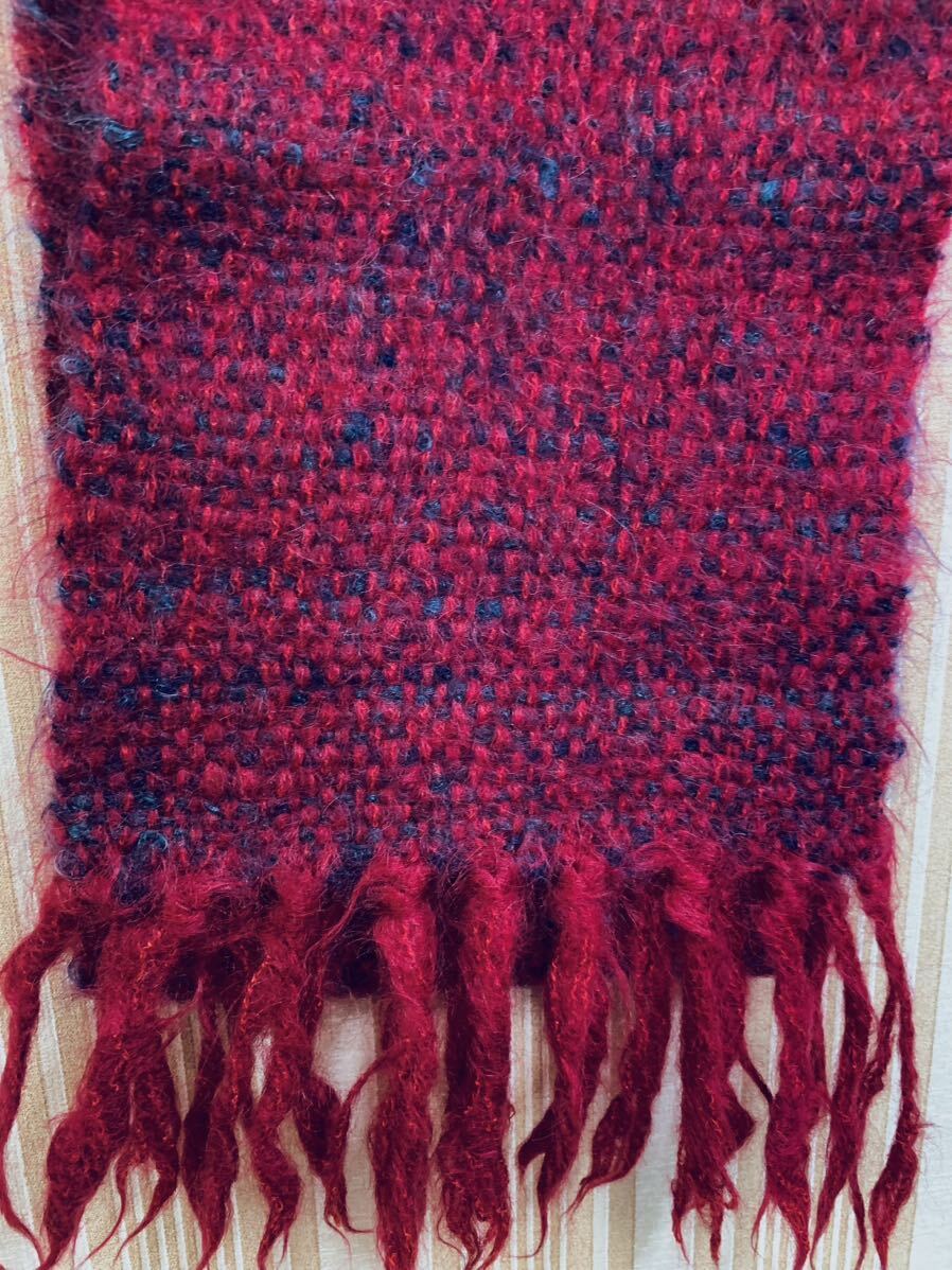 綺麗め中古　マフラー　ワインレッド×グレー　ざっくり織り_画像2