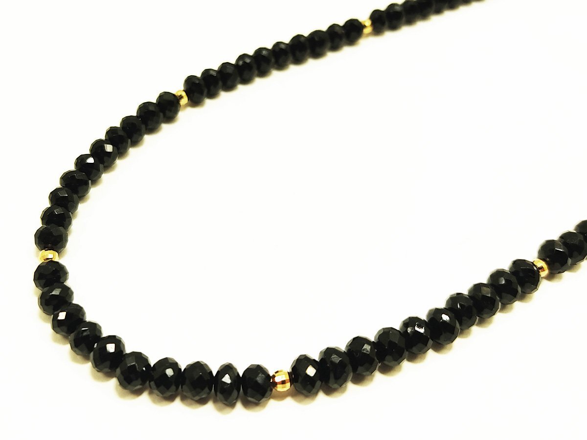 1円スタート ブラックスピネル ネックレス 約5.5mm～約4mm 金具K18 イエローゴールド アクセサリー カラーストーン
