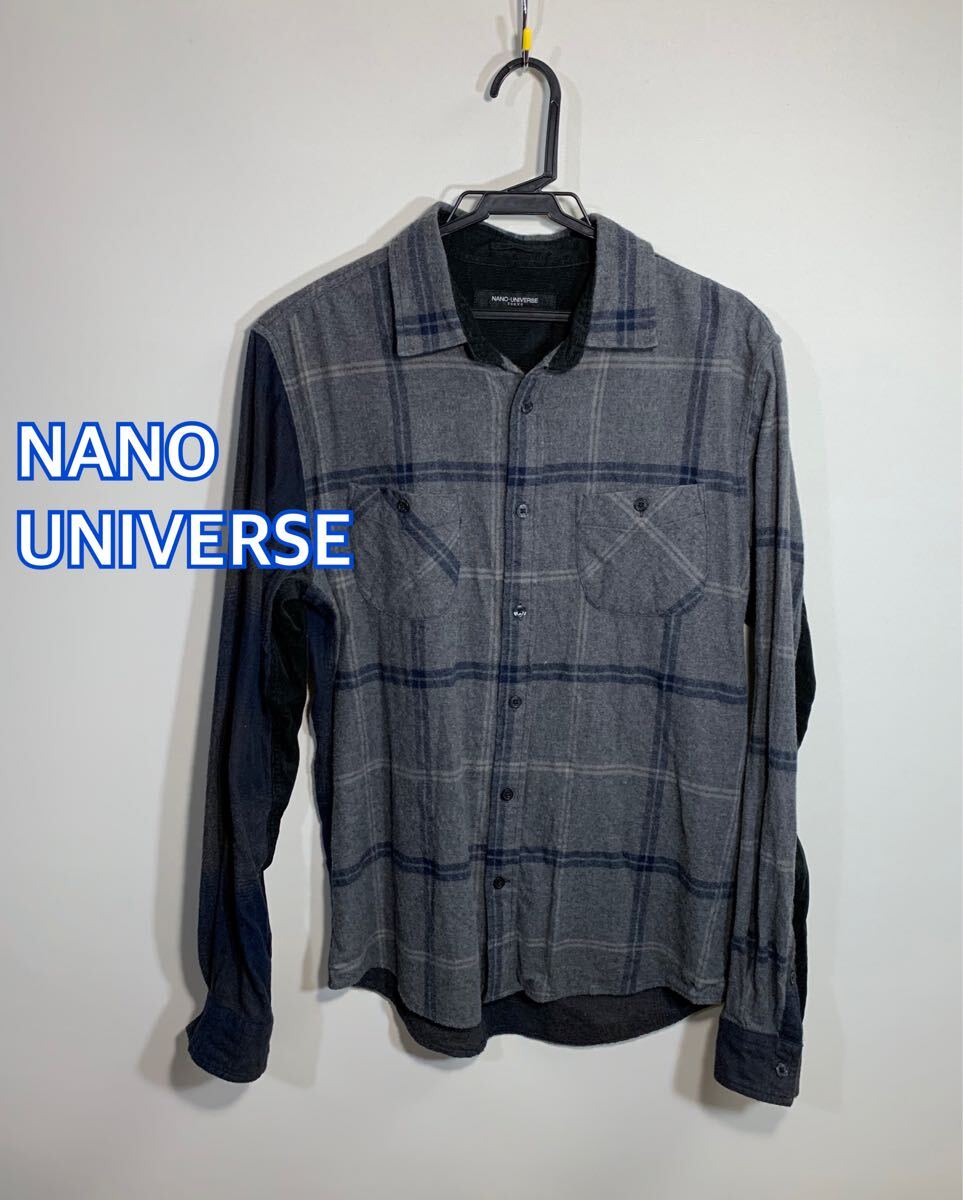 NANO UNIVERSE ナノユニバース変形長袖チェックシャツ: L☆TS-361