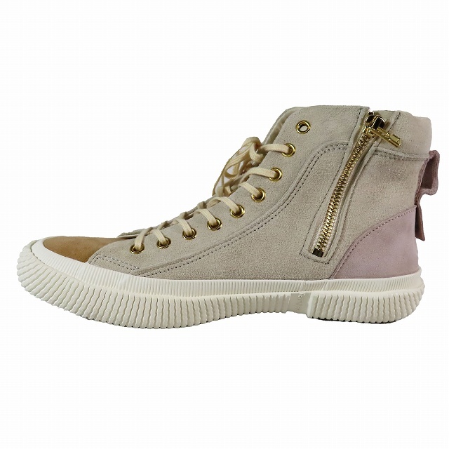 極美品 スピングルムーブ SPINGLE MOVE SPINGLE SP-1808 Beige サイドジップ スエード ハイカットスニーカー シューズ