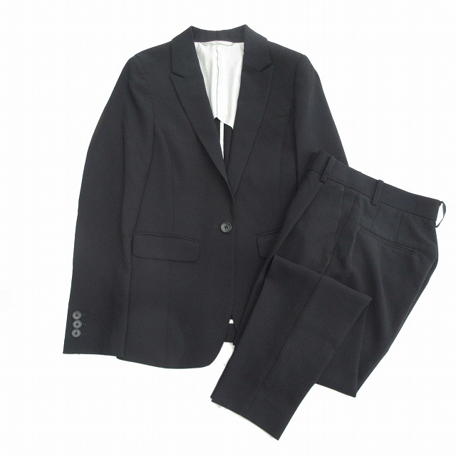 スーツセレクト SUIT SELECT セットアップ 上下 2点セット パンツ スーツ ジャケット 背抜き テーラード 5号 黒 ブラック レディース♪１